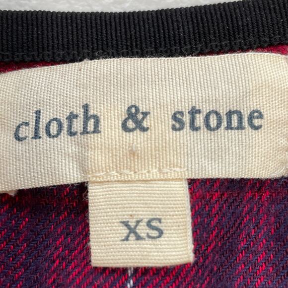 ANTHRO CLOTH & STONE Red Blue Plaid Flannel V-neck Long Sleeve Top Shirt XS - Picture 8 of 12